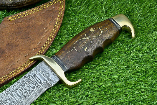 19 Inch Handmade Damascus Steel Curved Blade Hunting Knife with Natural Wood Handle