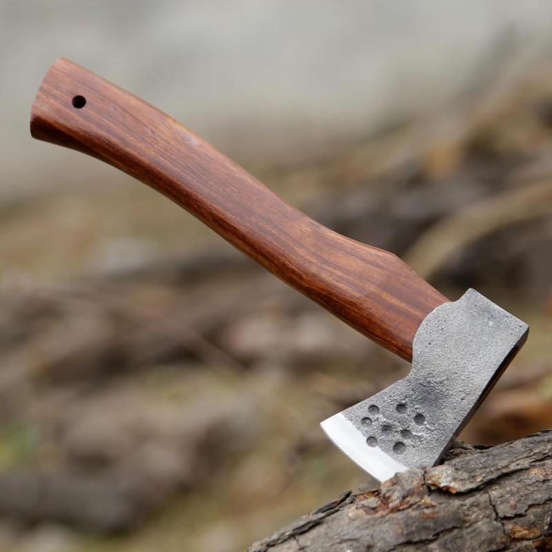 12 Inch Hand Forged Viking Hatchet Carbon Steel Camping Axe with Rosewood Handle