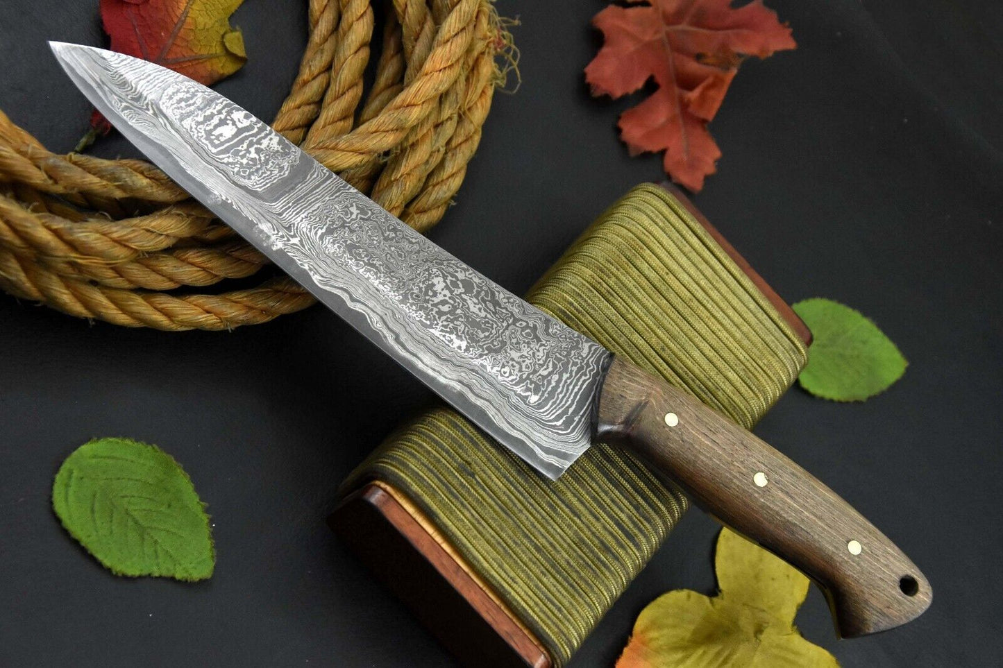 Heritage Forge Custom 12.5" San Mai Damascus Steel Chef Knife – Handmade in Pakistan with Walnut Handle