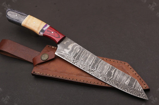 13” Handmade Damascus Steel Chef Knife – Resin Handle with Brass Pins