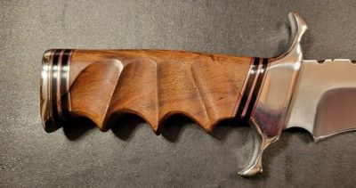 12 Inch Custom D2 Steel Hunting Bowie Knife with Burl Wood Handle & Leather Sheath