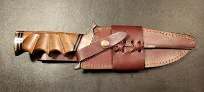 12 Inch Custom D2 Steel Hunting Bowie Knife with Burl Wood Handle & Leather Sheath