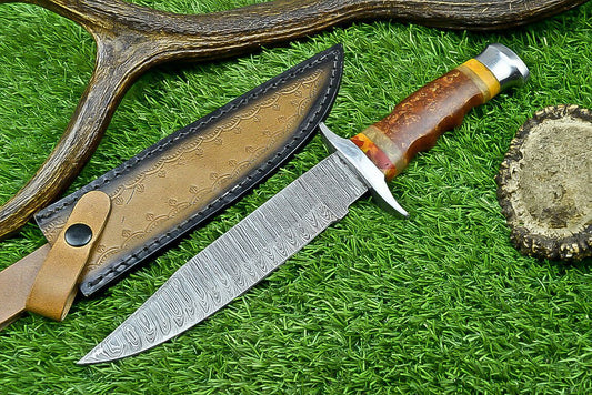 Heritage Forge Shadowline Damascus Steel Bowie Knife with Resin Handle