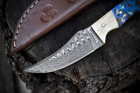 Ladder Damascus Skinner Knife – 7.5" Micarta Handle EDC Tactical Closeout