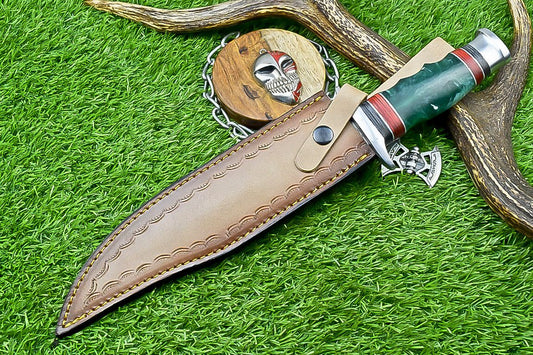 14 Inch Handmade Damascus Steel Bowie Knife with Resin Handle and Steel Bolster