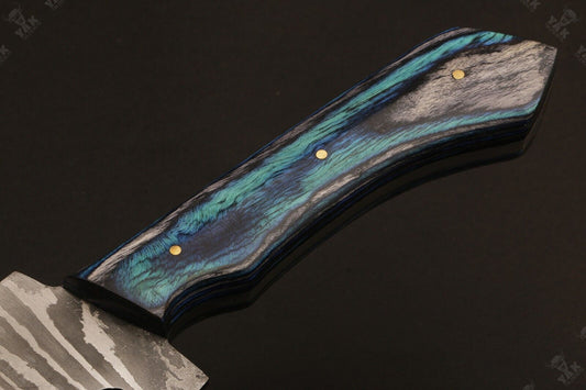 16 Inch Fire Pattern Damascus Bowie Knife with Wood Handle by Heritage Forge