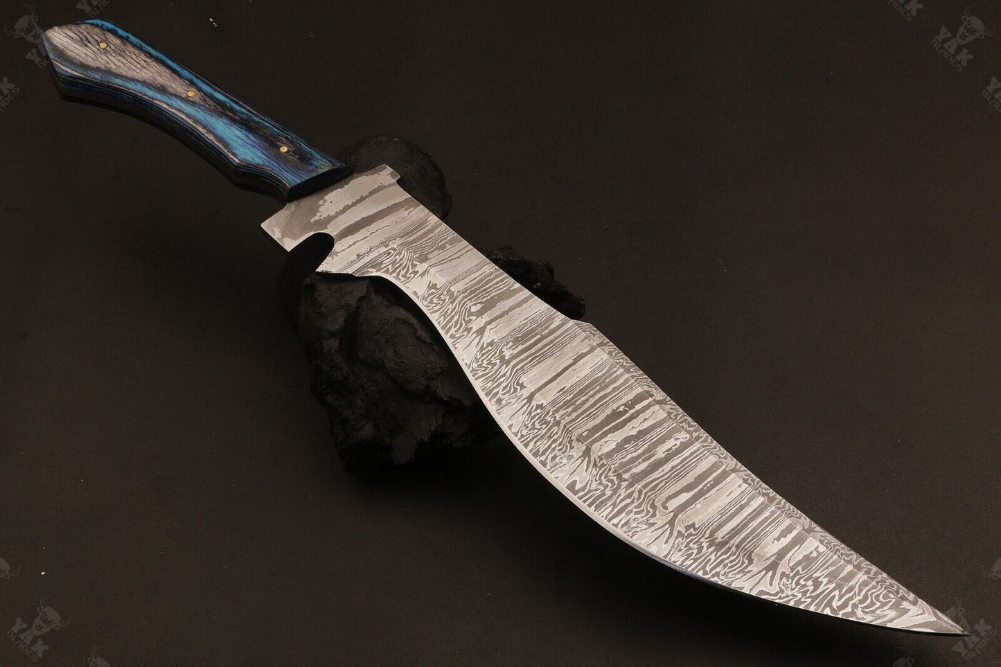 16 Inch Fire Pattern Damascus Bowie Knife with Wood Handle by Heritage Forge