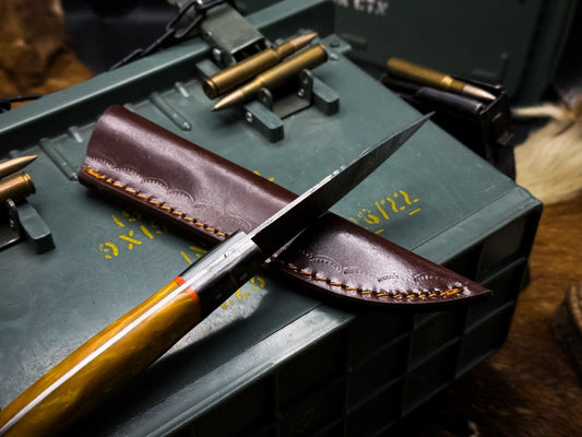 Handmade Damascus Steel Vegetable Chef Knife – Resin Handle with Cowhide Sheath