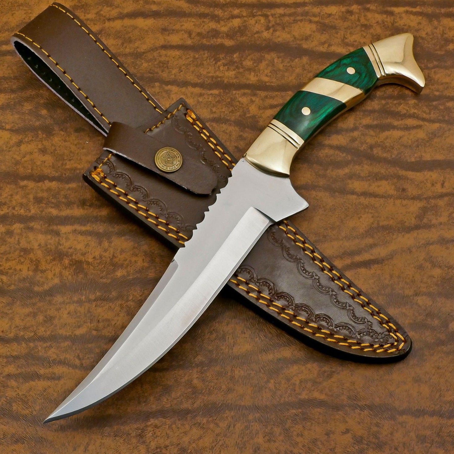 Expertly Handcrafted 12-Inch D2 Steel Full Tang Bowie Hunting Knife with Pakka Wood Handle