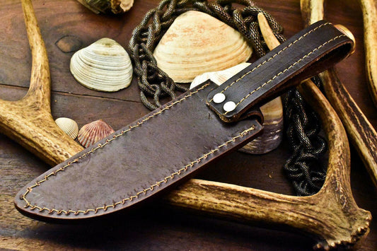 11" Damascus Bowie – Laser Etched Blade & Stained Camel Bone Handle