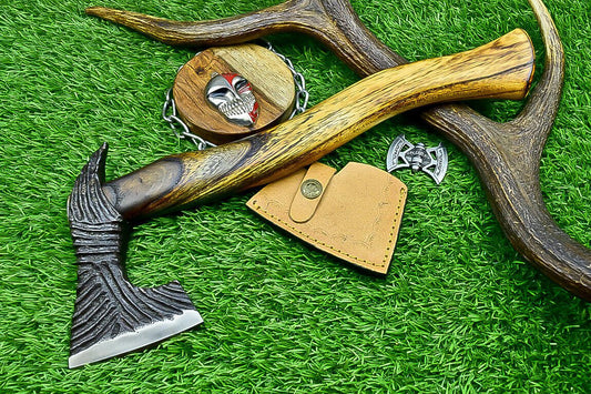 Viking Axe – Handcrafted Carbon Steel Tomahawk with Leather Sheath