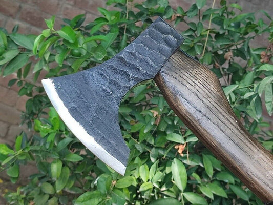 Handmade Rare Art Carbon Steel Viking Throwing Axe – Walnut Wood Handle with Leather Sheath