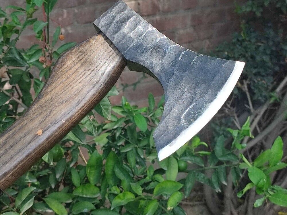 Handmade Rare Art Carbon Steel Viking Throwing Axe – Walnut Wood Handle with Leather Sheath