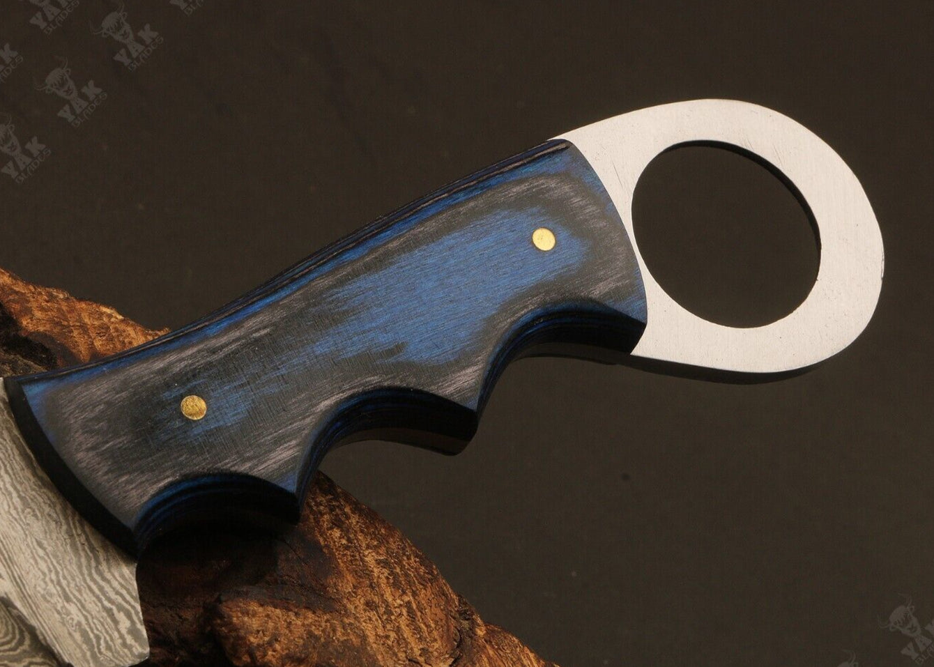 Heritage Forge Ladder Damascus Steel Hunting Knife with Camel Bone and Wood Handle