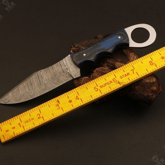 Heritage Forge Ladder Damascus Steel Hunting Knife with Camel Bone and Wood Handle