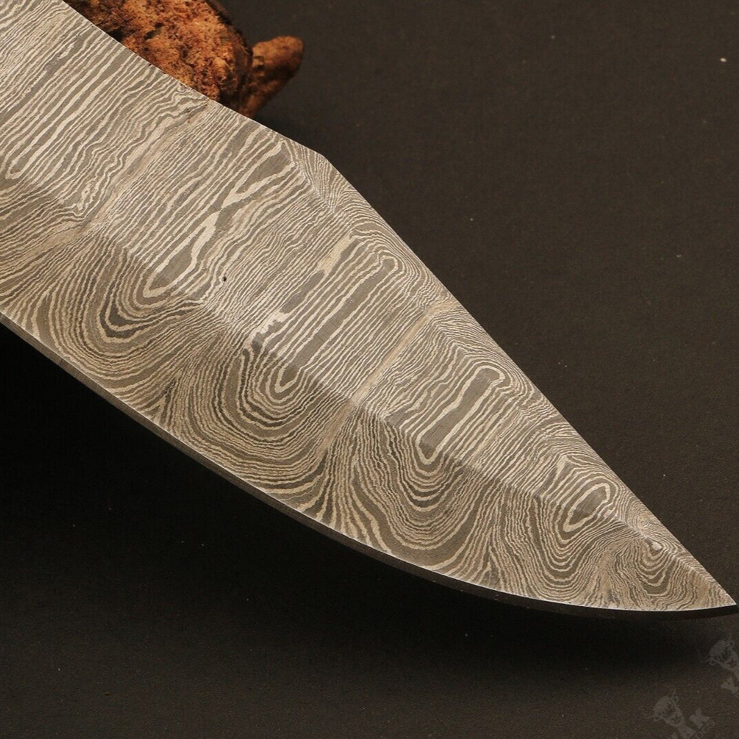 Heritage Forge Ladder Damascus Steel Hunting Knife with Camel Bone and Wood Handle