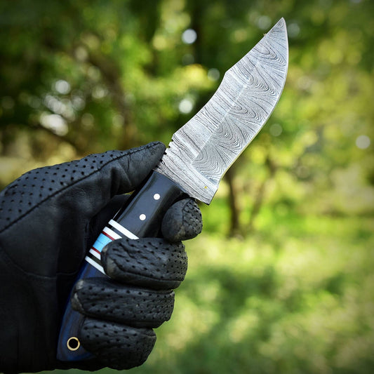 8" Damascus Bowie Knife – Pakkawood & Resin Handle with Leather Sheath