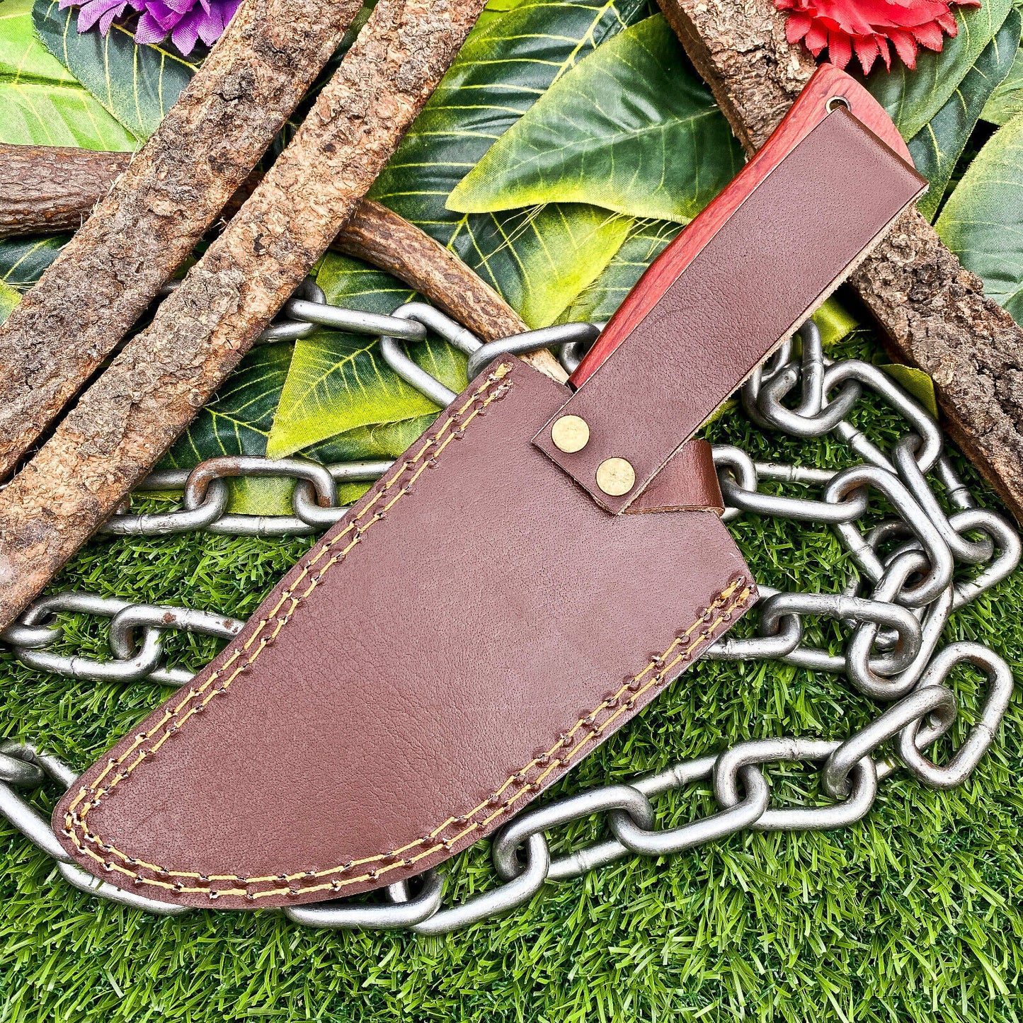 Custom Handmade Damascus Steel Full Tang Tracker Knife – Hardwood Handle, Brass Bolsters