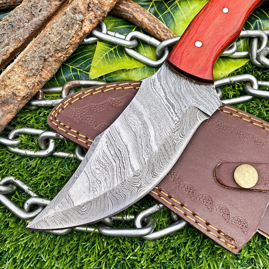 Custom Handmade Damascus Steel Full Tang Tracker Knife – Hardwood Handle, Brass Bolsters