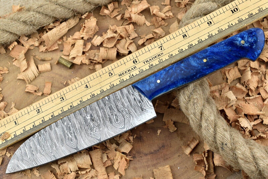 Custom Handmade Forged Damascus Steel Kitchen Chef Knife – Blue Resin Handle