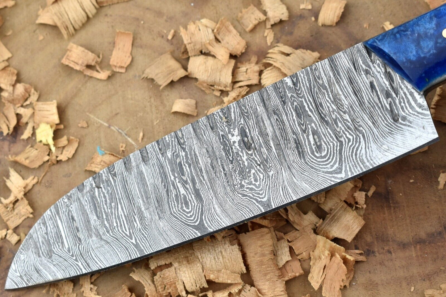 Custom Handmade Forged Damascus Steel Kitchen Chef Knife – Blue Resin Handle