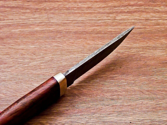 7.5” Compact Damascus Bowie Knife | Natural Wood Handle