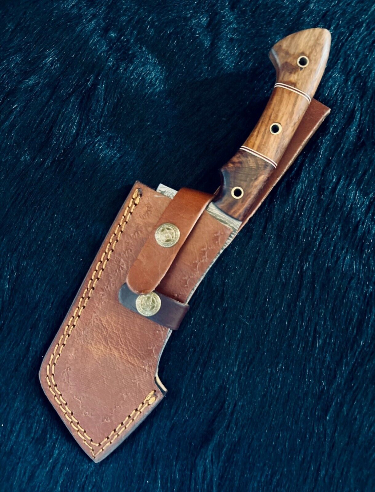 Heritage Forge 11 Inch Handmade Damascus Cleaver Knife with Camel Bone and Wood Handle
