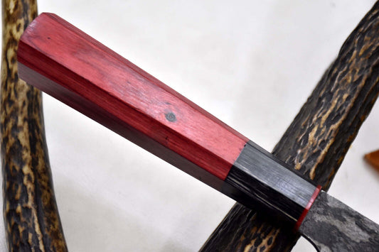 Custom Handmade Hammered San Mai Damascus Steel Chef Knife – Walnut Handle, 14.4" Ladder Pattern Blade