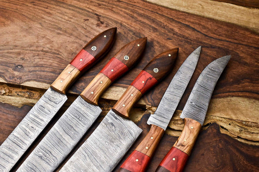 Lot of 5 Handmade Damascus Steel Chef Knives – 384 Layer Professional Kitchen Set