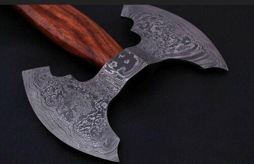 Forged Damascus Steel Double Head Tomahawk Axe Full Tang Hatchet with Leather Sheath