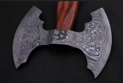 Forged Damascus Steel Double Head Tomahawk Axe Full Tang Hatchet with Leather Sheath