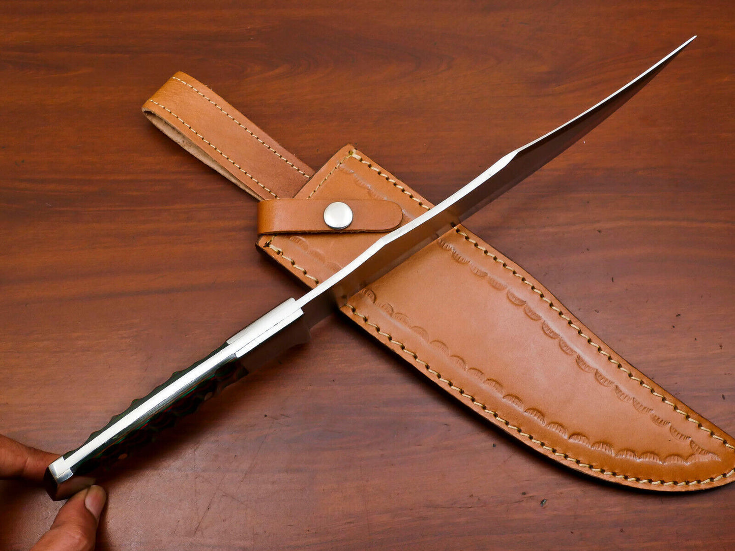 Hand Made D2 Steel Full Tang 13-Inch Bowie Hunting Knife – Steel Guard