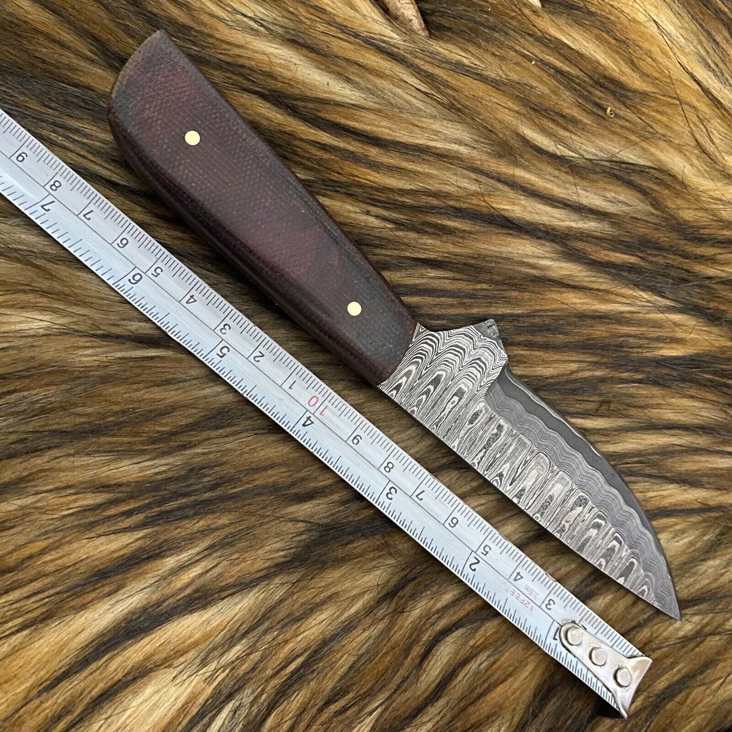Twist Damascus Steel Skinner Knife Full Tang Cleaver Style with Wood Handle and Sheath