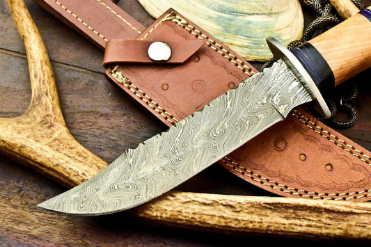 Handmade Damascus Bowie Knife | Walnut Wood Handle 13"