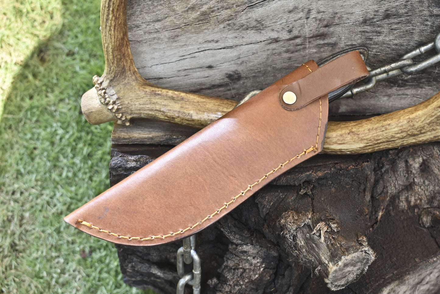 Custom Twist Damascus Skinner Knife with Hard Wood Handle and Wooden Bolster – 9 Inch Hunting Knife