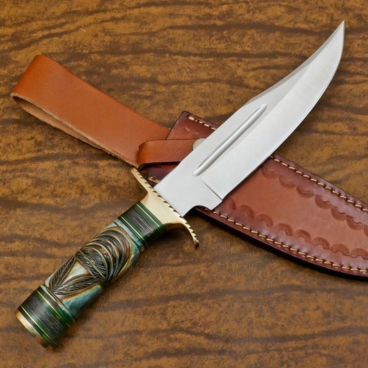 Handmade D2 Steel Bowie Knife – 12-Inch Hunting & Camping Blade with Engraved Bone Handle