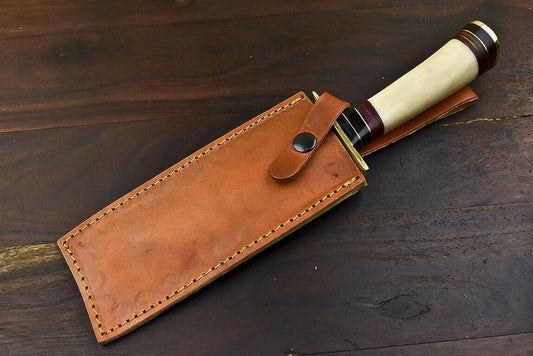 Handmade Damascus Bowie Knife – 12.5" Camel Bone Handle Everyday Carry