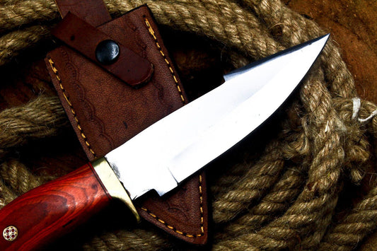 9.5" Handmade D2 Steel Skinner Knife | Hardwood Handle Hunting EDC with Sheath