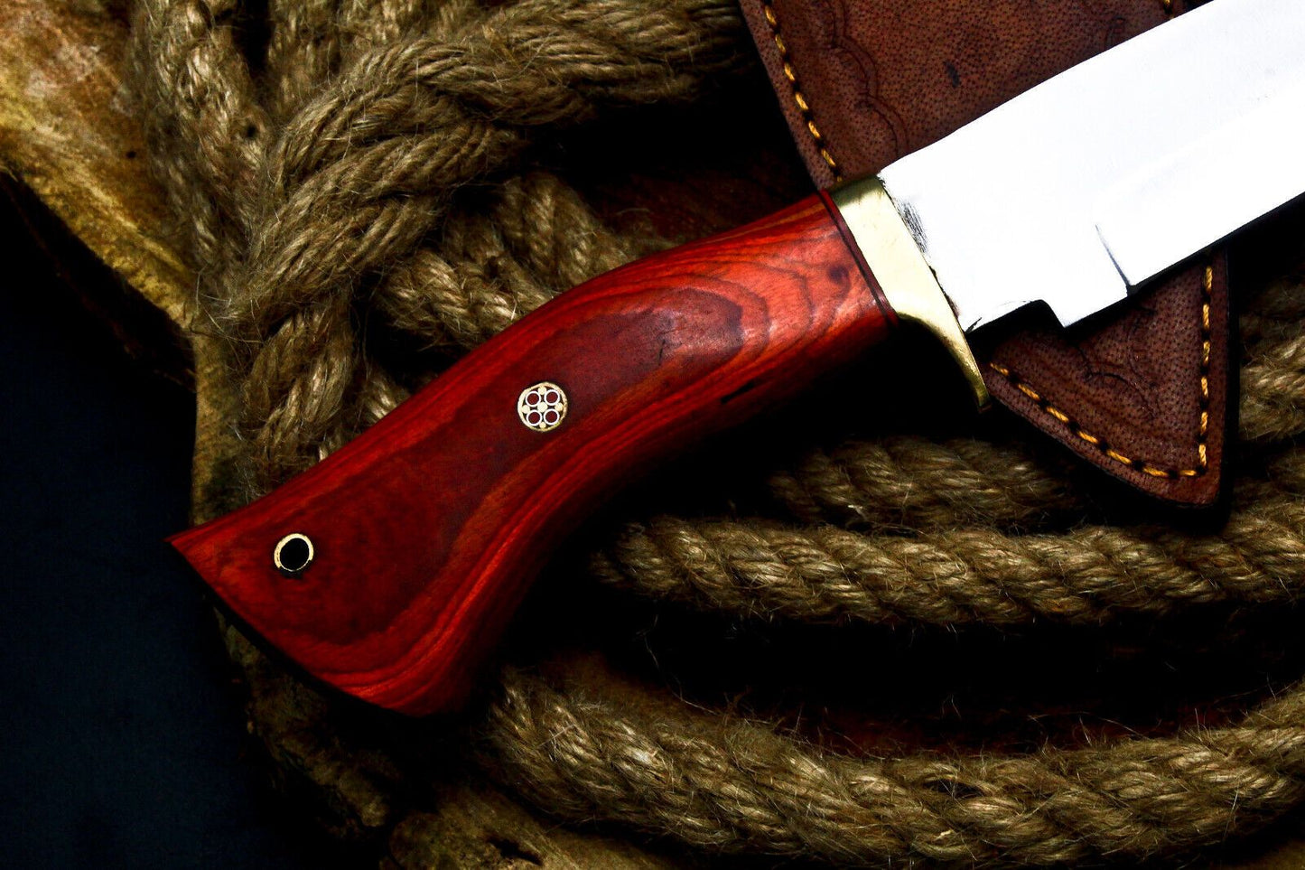 9.5" Handmade D2 Steel Skinner Knife | Hardwood Handle Hunting EDC with Sheath