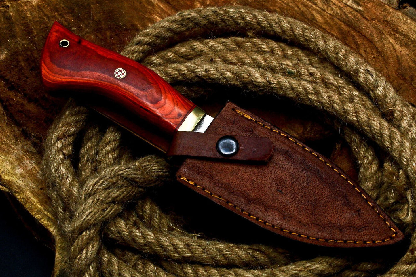 9.5" Handmade D2 Steel Skinner Knife | Hardwood Handle Hunting EDC with Sheath
