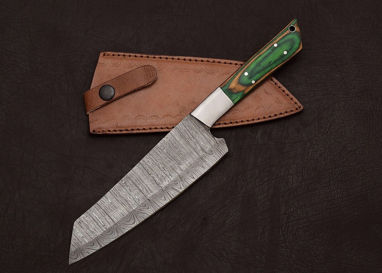 Custom Handmade Full Tang Damascus Steel Kitchen Chef Knife 8" Pakka Wood Handle