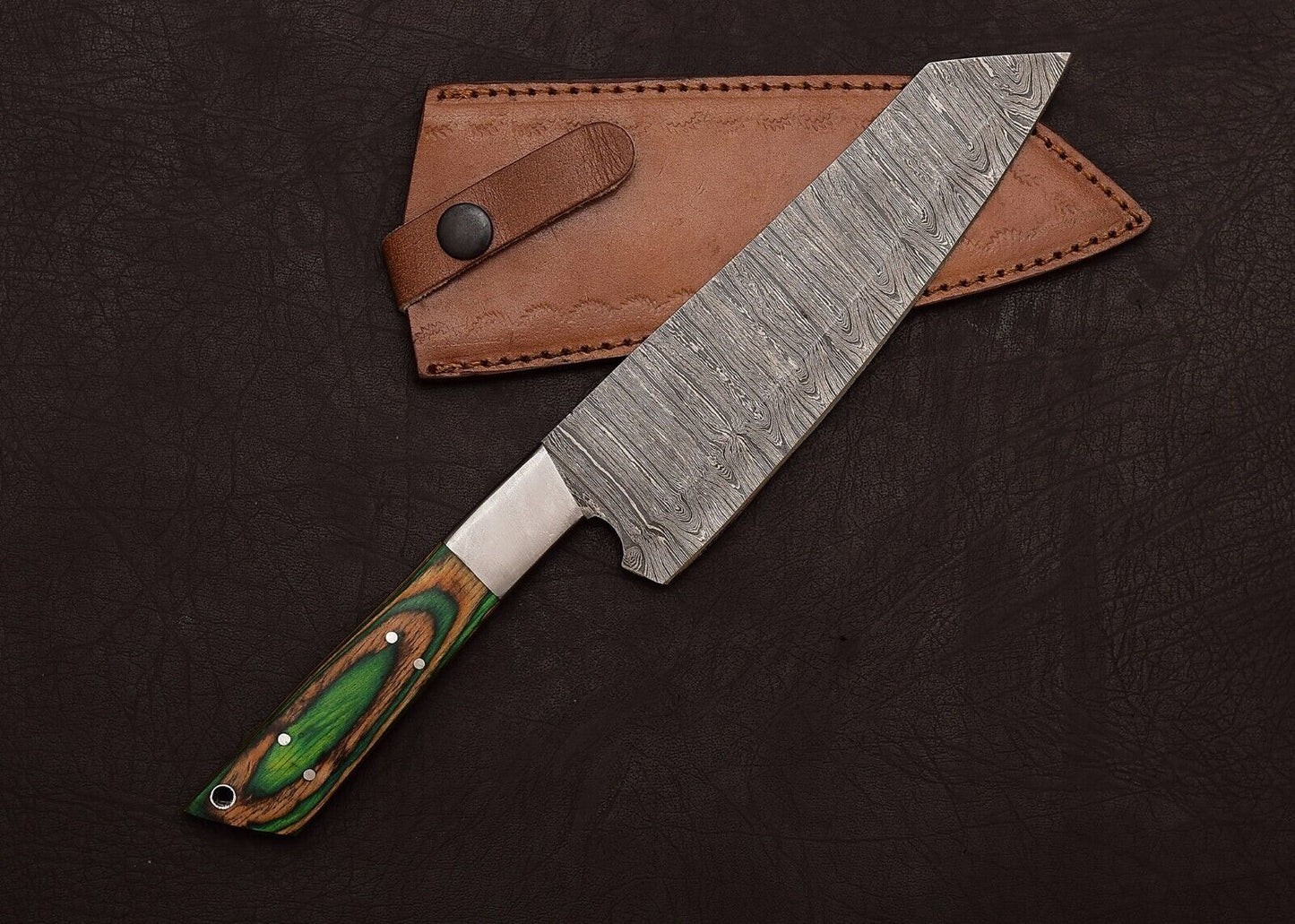 Custom Handmade Full Tang Damascus Steel Kitchen Chef Knife 8" Pakka Wood Handle