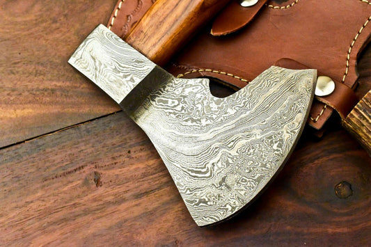 Handmade Damascus Steel Viking Tomahawk Axe with Leather Sheath