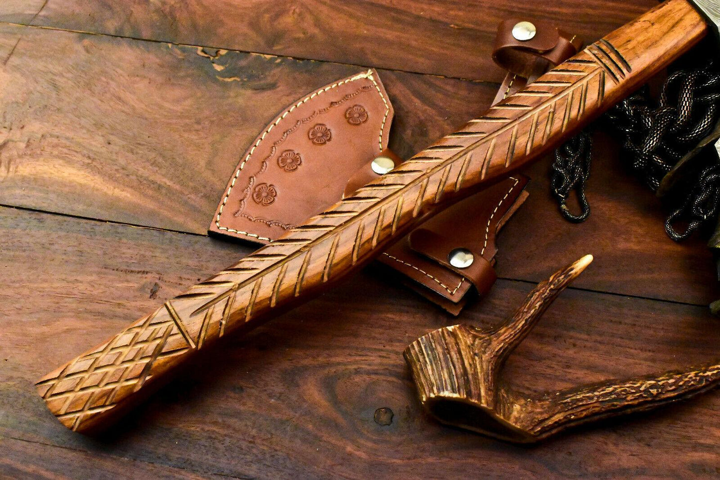 Handmade Damascus Steel Viking Tomahawk Axe with Leather Sheath