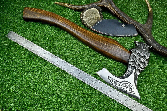Wolf Hammer Axe – Carbon Steel Viking Hatchet Tomahawk Tactical Axe with Wooden Handle