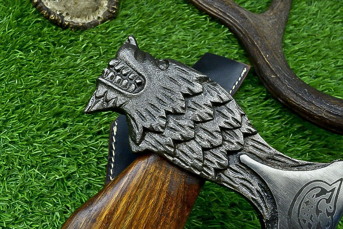 Wolf Hammer Axe – Carbon Steel Viking Hatchet Tomahawk Tactical Axe with Wooden Handle