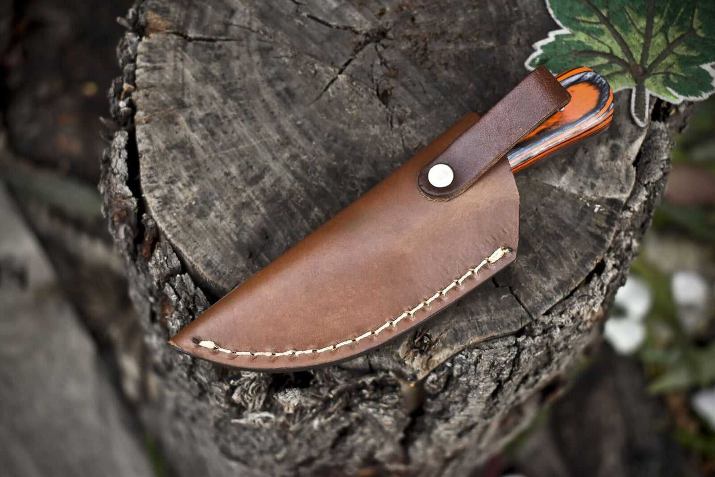 Compact Twist Damascus Skinner Knife with Hardwood Handle – 6.5" Handmade Survival Blade