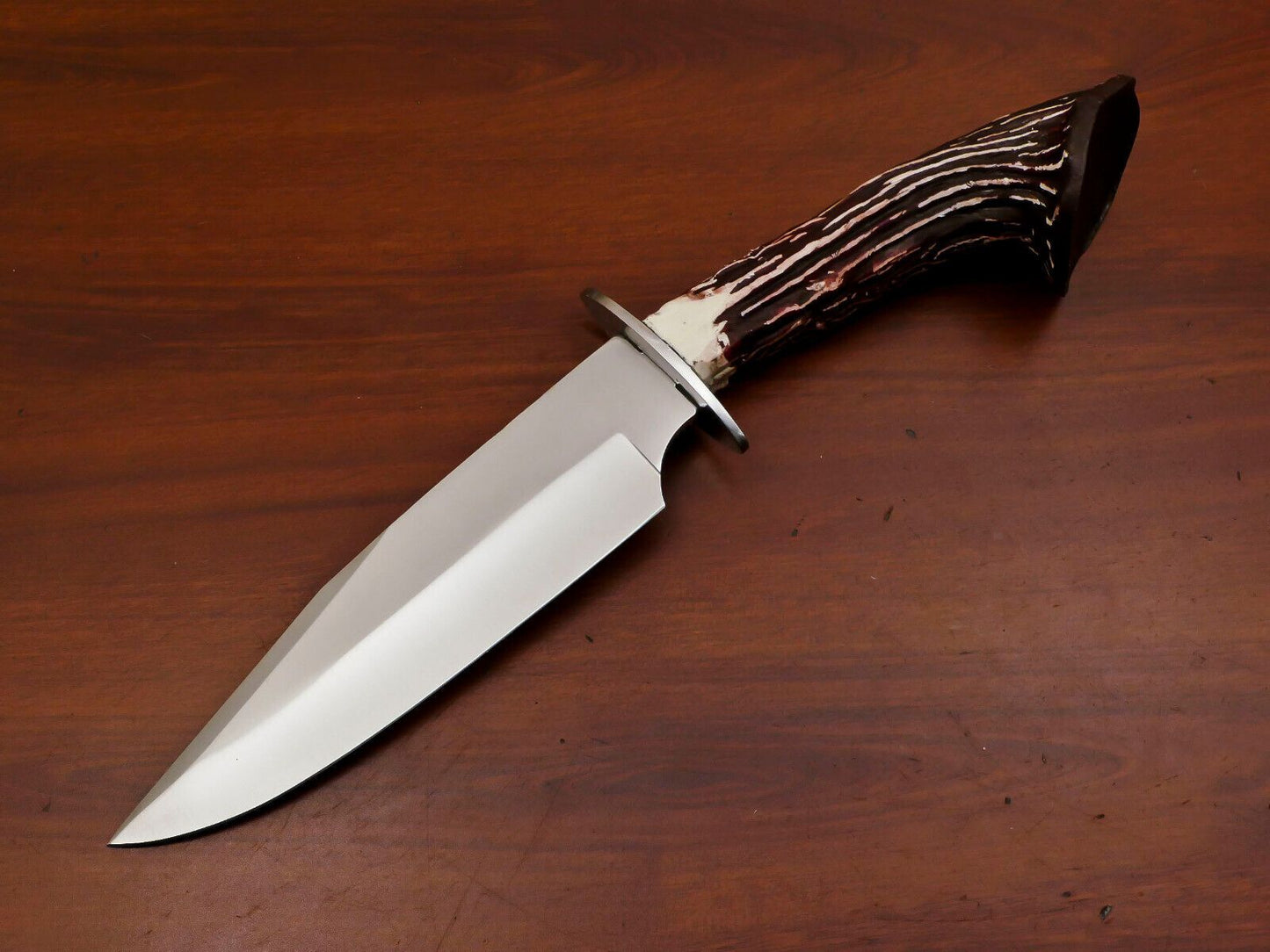 Handmade D2 Steel Fixed Blade Bowie Hunting Knife with Stag Handle