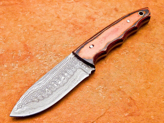 8" Custom Hand-Forged Damascus Steel Bowie Knife with Hardwood Handle & Sheath