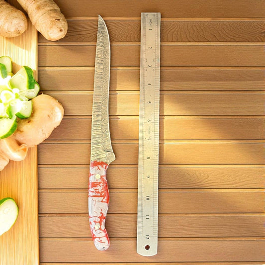 12" Kitchen Steel Knife Damascus Fillet Knife & Handmade Fillet Knife W/Sheath